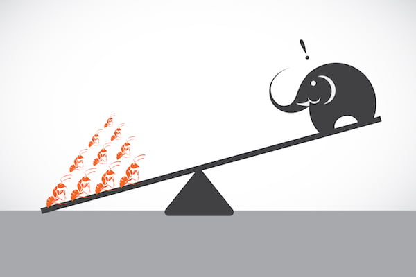 Graphic of ants weighing more than an elephant on a scale